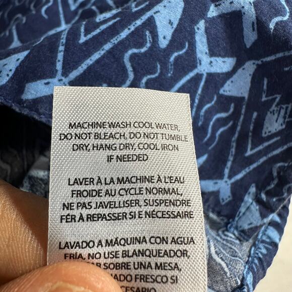 Trunks Small Button Down Shirt Short Sleeve Blue Fish Swim Beach Pool Summer - Picture 8 of 9